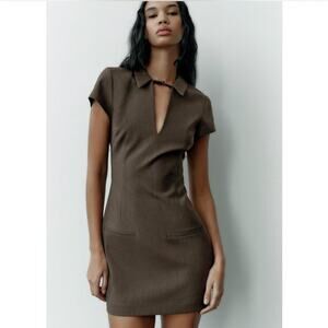 Zara Brown Plaid Collared Mini Dress